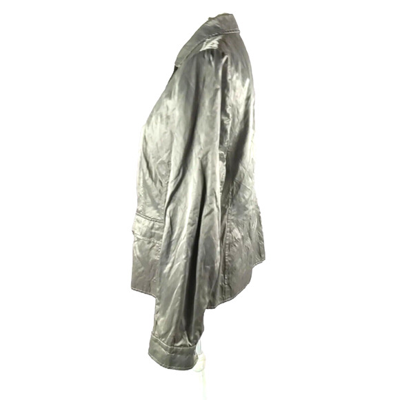 Chico's Women's Jacket Size 1 Gray Green Metallic Snap Long Sleeve Crinkle Y 2 K - Picture 10 of 11